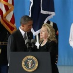 U.S. President Obama and Secretary of State Clinton deliver remarks during a transfer ceremony of the remains of U.S. Ambassador to Libya, Chris Stevens and three other Americans killed this week in Benghazi, at Andrews Air Force Base near Washington